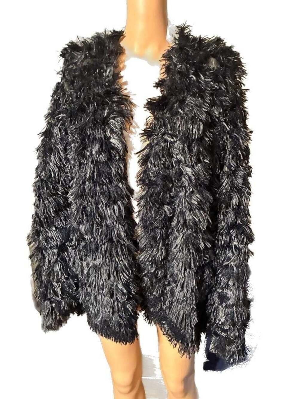 Plus Sportswear Black Shaggy Eyelash Fringe Jacket